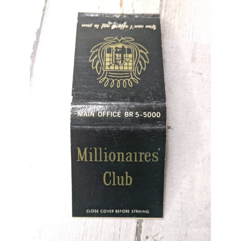Vintage‎ Matchbook Cover Millionaire's Club Chicago You Can't Afford Not To Join
